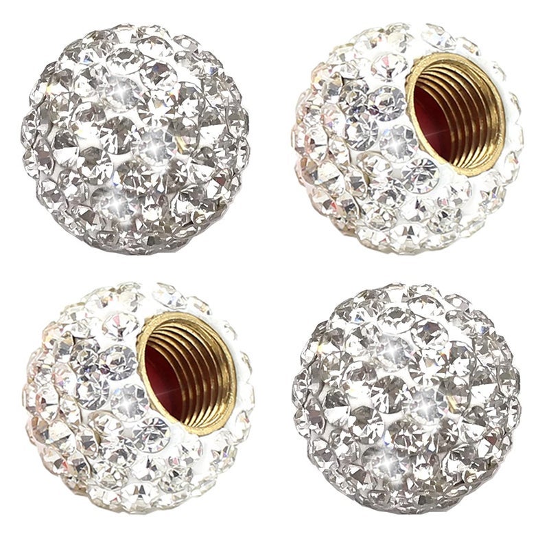 Muxkenper Car Wheel Tire Valve 4 Pack Handmade Crystal Rhinestone Tire Valve Stem Air Caps Cover Bling Car Accessories (White) - Image 1